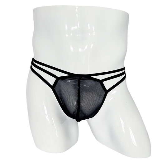 Men's elastic thong transparent sexy mesh underwear hollow underwear gay sexy suit hollow straps black 100-160Jin Jin equals 0.5kg inner wear