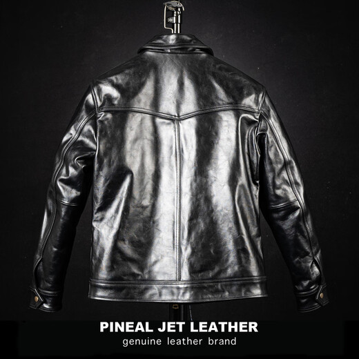 PJL new men's classic fashion casual simple Ami khaki retro new lapel horsehide leather jacket tea core black XL (170Jin Jin is equal to less than 0.5kg)