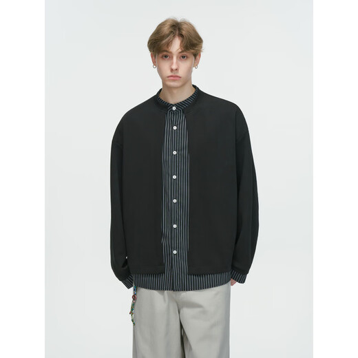 Dreammaking American Fake Two-piece Henley Collar Cardigan Men's Spring and Autumn High Sensitivity Gray Jacket Light Gray M