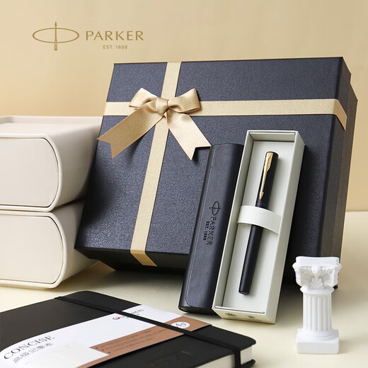Parker stylo plume et stylo à encre haut de gamme coffret cadeau culturel et créatif ensemble étudiant cadeau d'affaires gravure personnalisée cadeau d'anniversaire cadeau papeterie signature mode nationale coffret cadeau souvenir cadeau adulte Wyatt Magic Night Black Gold Clip Ink Pen + Notebook Gift Box
