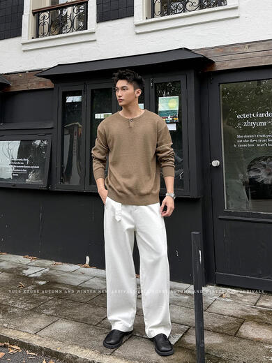 LIIS Henry collar double-sided knitted autumn old money style solid color pullover sweater men's loose commuting sweater brown S90-115Jin Jin equals 0.5 kg one size