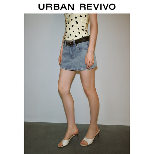 UR2025 Summer New Women's Fashion Retro Casual Belt Decorated Culottes Denim Shorts UWG850131 Blue 25