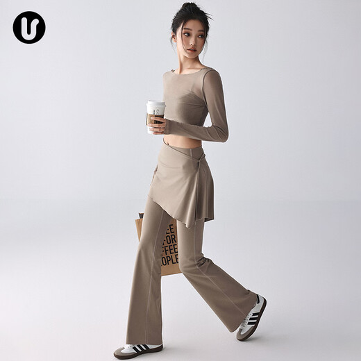 Fake two-piece yoga pants, new sports pants, butt curtains, Pilates fitness wear, training running suit, women's tops, Yue Bailan two-piece set/detachable skirt pants S