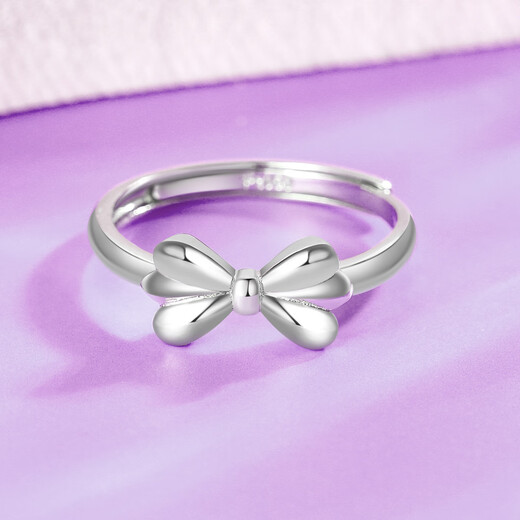 Wanfulong platinum 950 fugitive princess bow ring for women, niche design, light luxury and high-end hot style for girlfriend, platinum 950 bow ring opening 4.12g