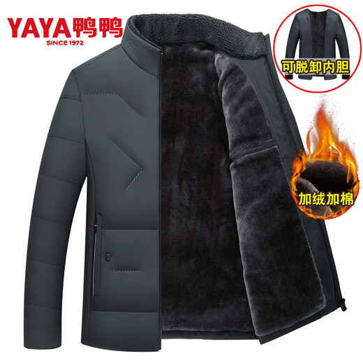 Yaya trendy brand men's cotton-padded jacket 2025 new winter velvet thickened cotton-padded jacket middle-aged and elderly dad's warm cotton coat black (removable liner) M recommended 90-115Jin Jin equals 0.5 kg