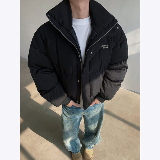 To the aesthetic style retro thickened tie-dyed cotton coat for men in autumn and winter new short bread coat for men high street silhouette cotton coat tie-dyed khaki 2XL recommended 140-160Jin Jin is equal to 0.5 kg