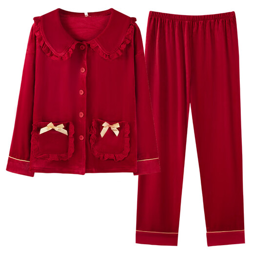 Yalu Couple Pajamas Red Suit Newlywed Men and Women Married in the Year of the Zodiac in Winter Island Velvet Plus Velvet Autumn and Winter Small People