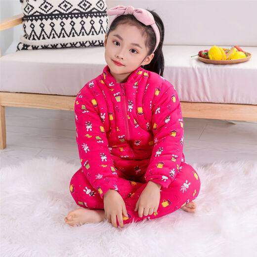 儿童手工纯棉花棉袄女宝宝冬季大中童棉衣服内胆小孩加厚棉裤套装 灰色恐龙图案 100 100码建议身高95100CM