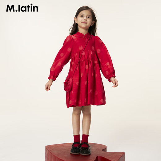 M.Latin shopping mall same style New Year's greetings children's dress 26 spring new style girl's buckle red dress bright red 120
