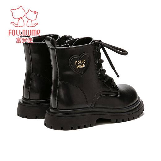 Fuluomi Girls' Martin Boots Winter Fashionable and Versatile Children's Velvet Anti-Slip Short Boots Black (Fellow Style) 38