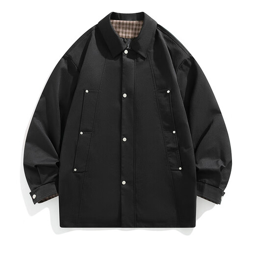 MMOPTOP silhouette lapel windbreaker autumn and winter men's British style loose high-end casual jacket MFY02 black XL