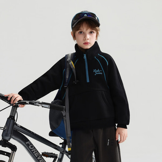 ASK JUNIOR children's sweatshirt winter medium and large children's thick and warm half-high collar zipper pullover boys' sports casual tops