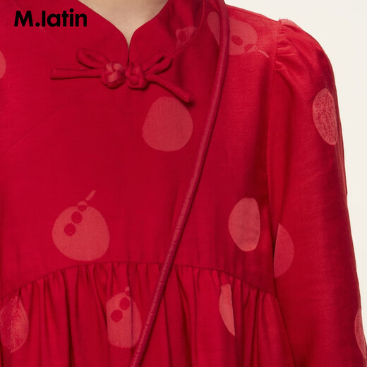 M.Latin shopping mall same style New Year's greetings children's dress 26 spring new style girl's buckle red dress bright red 120