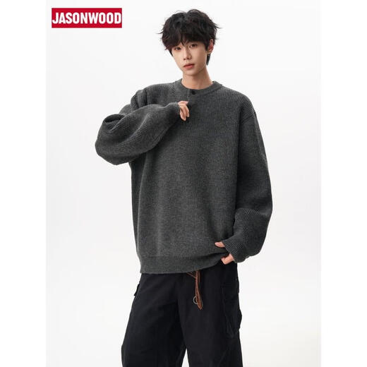 JASONWOOD American Henry Collar Sweater Men's Winter Solid Color Lazy Style Sweater Trendy Brand Cleanfit Loose Dark Gray High Quality M 160-170CM 95-110Jin Jin is equal to 0.5 kg