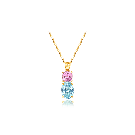 Mancaron 18k gold necklace for women, pink and blue heart to cultivate Paraiba, pink and blue smart light luxury birthday gift for girlfriend, 18k gold-pink and blue heart to cultivate Paraiba 1.2ct