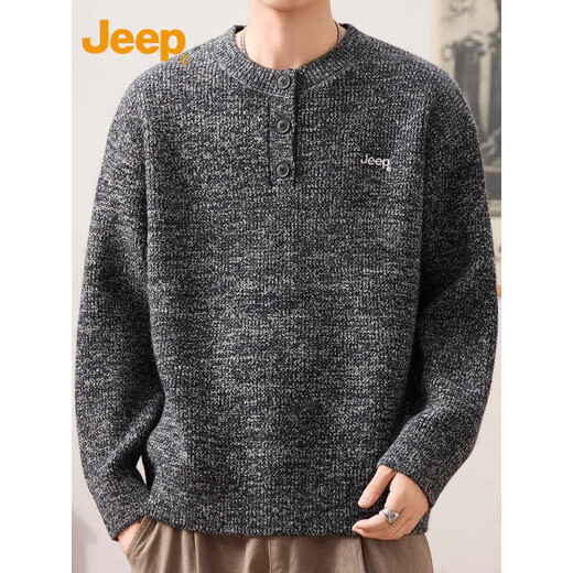 Jeep (JEEP) Casual Sweater Men's 2025 Autumn and Winter Henley Neck Sweater Trendy Brand Loose Sweater Men 25005 Light Gray Jeep Official M_90-110Jin Jin equals 0.5 kg