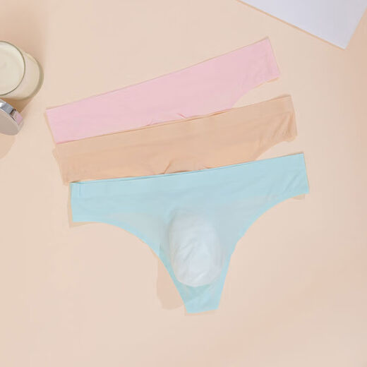 European and American one-piece sexy ice silk seamless men's thong men's transparent sports fitness underwear men's black + white + skin color M80-100Jin Jin equals 0.5 kg
