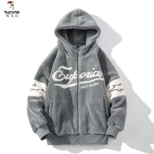 Woodpecker (TUCANO) Lamb Wool Jacket Men's Winter Thickened Youth Winter Cotton Jacket Men's Plush Cotton Jacket Men's Lamb Wool Cotton Jacket Beige M