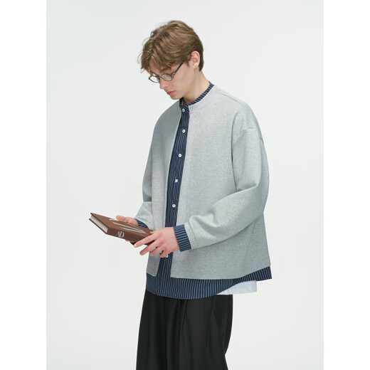 Dreammaking American Fake Two-piece Henley Collar Cardigan Men's Spring and Autumn High Sensitivity Gray Jacket Light Gray M