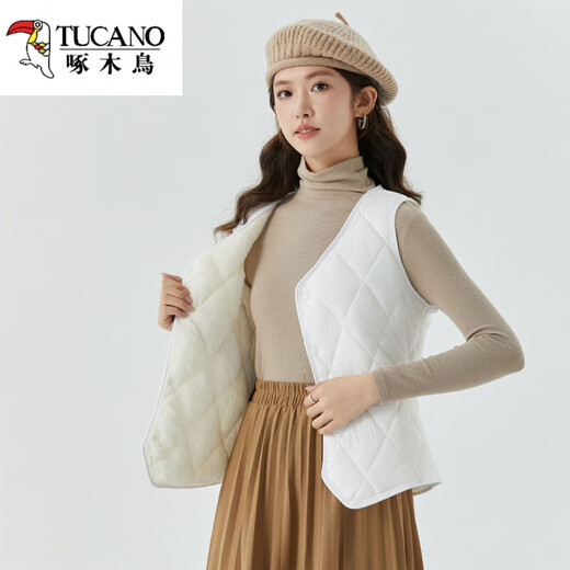 Woodpecker Autumn and Winter Down Cotton Vest Women's 2025 New Velvet Warm Vest Short Round Neck Vest Slim Fit Versatile Liner 8021 Ocean Blue Velvet XL (110Jin Jin is equal to 0.5 kg)