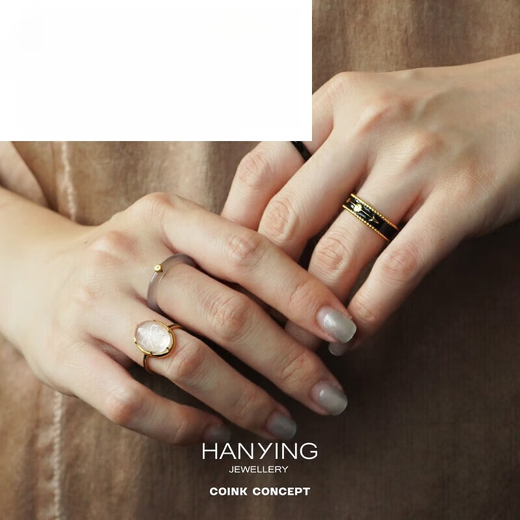 Luanjie HANYING amber ring enamel egg-shaped white crystal original designer multi-feel temperament amber ring inner circumference
