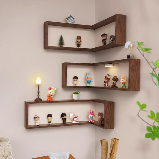 Gold Drawing Board Ono Blind Box Display Rack Corner Storage Rack No Punching Bubble Mart Figure Display Rack Wall-mounted Small Storage Box Cute Illusion Corridor A-3 Combination (Comes with 3 Night Lights, Adhesive Hooks + Seamless Nails)