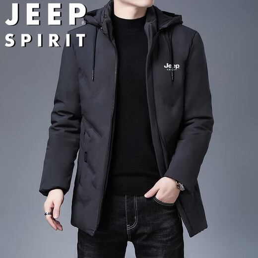 JEEP SPIRIT Jeep cotton coat men's cotton long-sleeved warm jacket winter thickened jacket top trendy hooded black 2XL