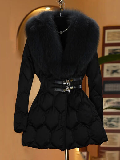 Xiaohongshu's popular Pinghu down jacket for women 2025 new winter Jiujiang brand popular this year for small people with fur black ready-made big fur collar, thickened and warm M M85-105Jin Jin is equal to 0.5 kg