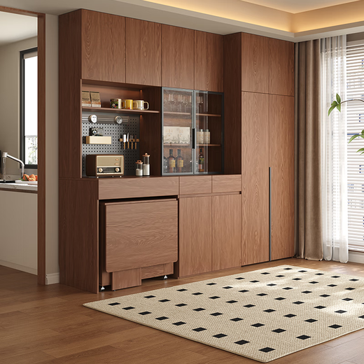 French Shiyun sideboard custom-made oak all-solid wood folding dining table integrated glass wall-mounted walnut storage cabinet to the top living room 2.2 meters long * 2.4 meters high (six-door sideboard) free perforated board and double-hole track socket by default