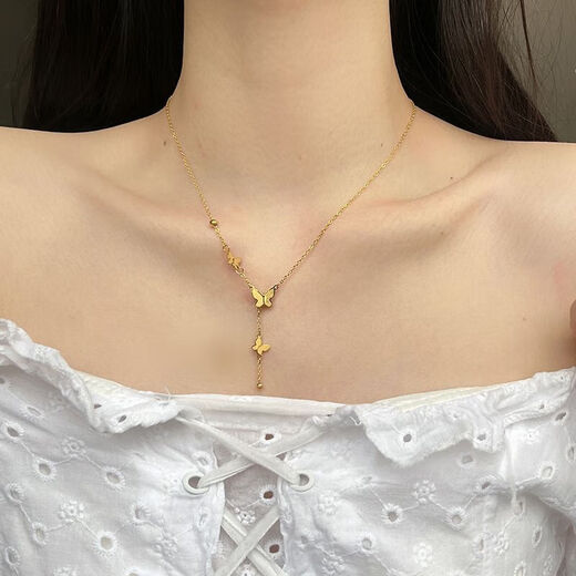 Butterfly tassel necklace for women, non-fading, ancient style, fashionable necklace, niche design, high-end clavicle chain, butterfly tassel necklace