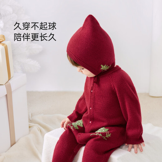 Babylove baby jumpsuit knitted red sweater autumn and winter warm sheep wool romper baby festive Christmas clothes