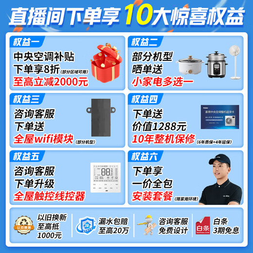 Haier central air conditioner, one to four, multi-split, one to three, full DC variable frequency, first level energy efficiency, household central air conditioner, one to two/one to five/one to six, Yunshu Pro+ 6 HP, three bedrooms and two living rooms, 90-120 - Consult customer service for discounts