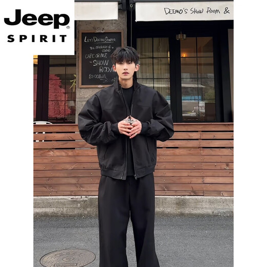 JEEP SPIRIT three-proof American flight jacket for men in spring and autumn, a complete set of stand-up collar baseball jacket, short work jacket, apricot jacket + black long sleeves + black trousers, three-piece set M (suitable for 110-125 Jin Jin equals 0.5 kg)