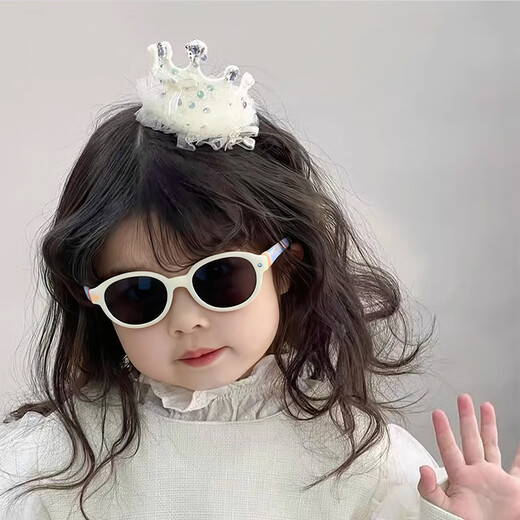 Bai Qixin's baby girl's birthday headdress is shiny and high-end, children's veil headband, cute crown hairpin, girl's veil hair accessories, apricot white veil sequined headband