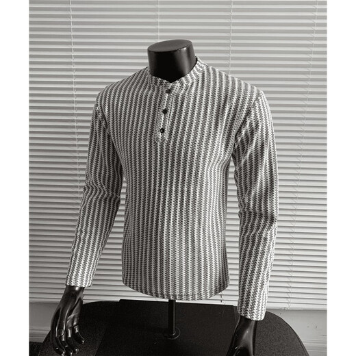 Herringbone Henley Collar Sweatshirt Men's Autumn Trendy Long-Sleeved Bottoming Shirt American Heavyweight Relaxed Hooded Jacket White M