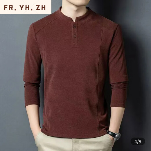 FR.YH.ZH Wansu men's autumn and winter new light luxury double-sided German velvet bottoming shirt men's Henry collar long-sleeved T-shirt stand-up collar sweatshirt black