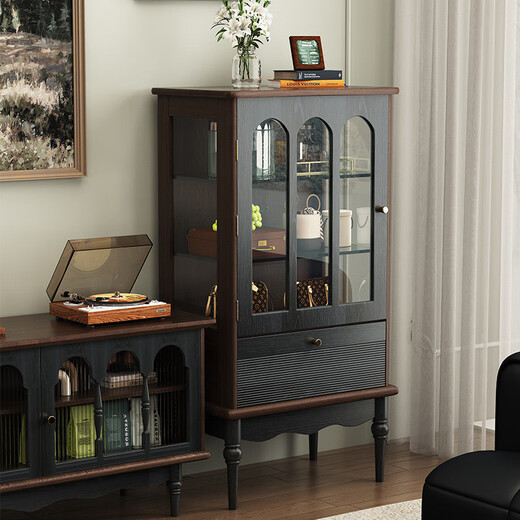 Zhong Zhang Guan French retro solid wood glass wine cabinet small apartment living room wall display cabinet American home side cabinet 2 Minosun TV cabinet