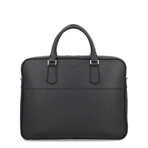 BOSS men's briefcase, large capacity, portable, lightweight, scratch-resistant, wear-resistant, black leather material, textured surface, black TU