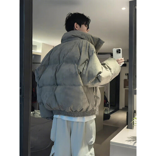 Cantu American short down cotton coat men's winter stand-up collar tie-dyed cotton coat cleanfit advanced bread coat cotton coat camel XL