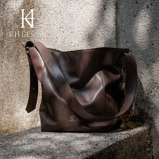 Meiji women's bag genuine leather temperament shoulder bucket bag large capacity crossbody bag tote bag 2025 new soft leather bag mocha brown