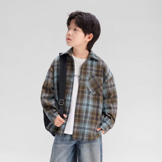 Boys' shirts long-sleeved autumn and winter clothing 2025 new style Western version of medium and large children's velvet shirt jacket picture color velvet 170