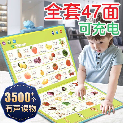有声挂图幼儿童智力开发早教机会说话故事书学习点读机小孩孩玩具 花色中英文点读书47面+语数英点读书