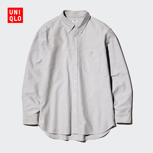 Uniqlo men's and women's Oxford woven shirt long-sleeved shirt casual plain casual commuting 478086 475998 478086/06 lead gray XL