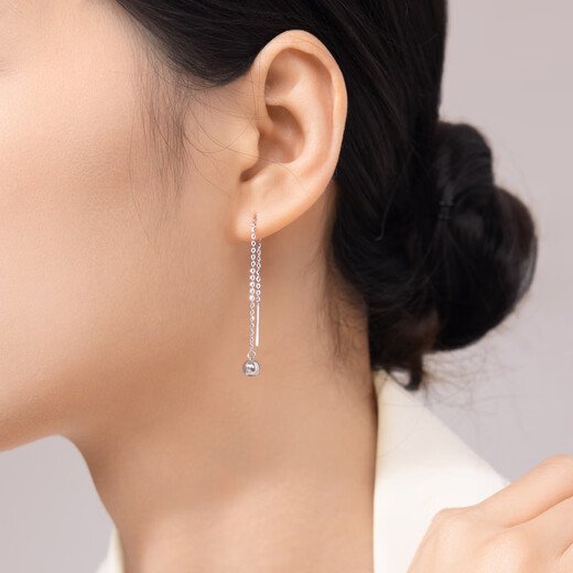 Century Yuan round bead earrings platinum earrings simple classic light luxury versatile earrings birthday gift for girlfriend 1.32g