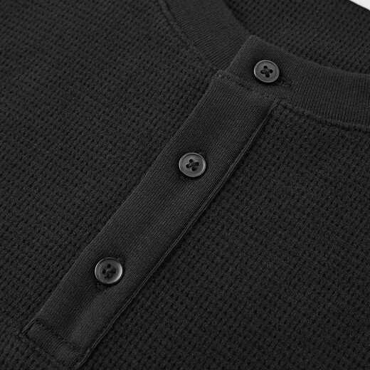 Semir long-sleeved T-shirt men's waffle solid color versatile bottoming shirt winter 2025 new inner top Henry collar black 90001 L