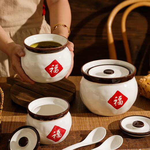 Sheli Chinese-style Fu character household kitchen lard jar ceramic high temperature resistant oil spicy jar salt jar chili jar meat oil jar large size 1.9L (with spoon) high temperature resistant | can heat oil