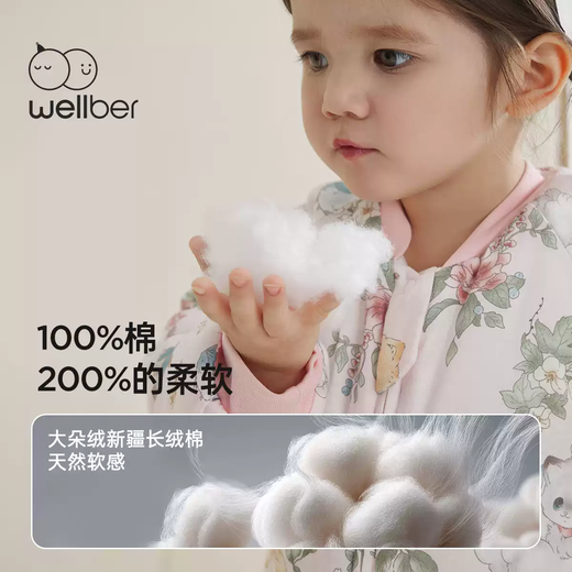 WELLBER WELLBER Baby Sleeping Bag 25 New Autumn and Winter New Class A Split Leg Anti-Kick Quilt Pure Cotton Antibacterial Warmth New Pure Cotton Paradise Adventure 60g Recommended Room Temperature 15-20 Free Size S Recommended Height Below 80cm
