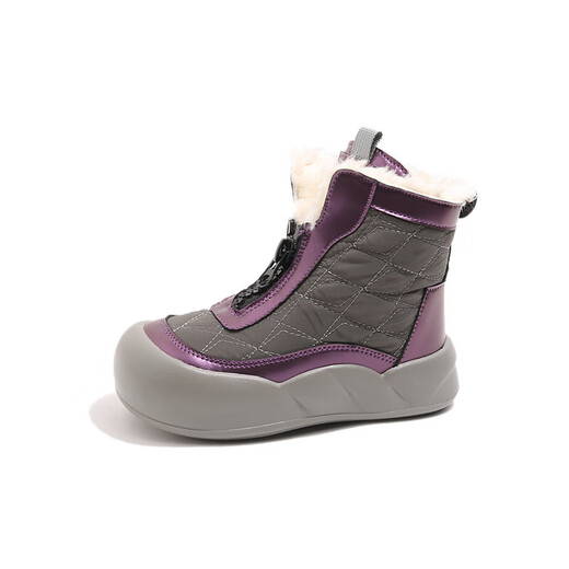 Girls' Cotton Boots 2025 Winter New Children's Anti-ski Boots Girls' Velvet Cotton Shoes Medium and Large Children's Waterproof Short Boots Purple Size 34 Inner Length 21.2cm