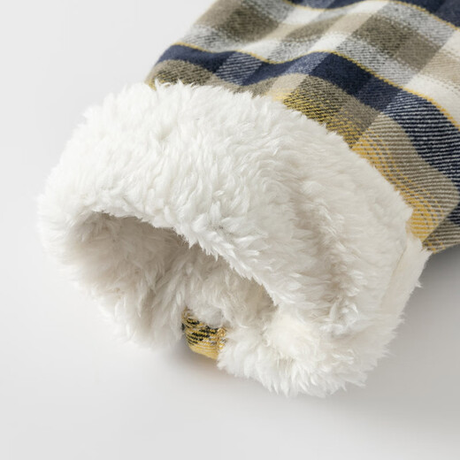 DAVE&BELLA children's shirts plus velvet medium and large children's shirts winter new little boy clothes boys plaid shirts large children's tops yellow plaid in stock 120 cm (recommended height 110-120cm)