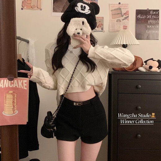FOX.G Black Woolen Shorts Women's Autumn and Winter Outer Wear Women's 2025 New High Waisted A-Line Casual Leggings Hot Pants Double Pocket Woolen Shorts Black No Belt M Recommended 105 Jin Jin equals within 0.5 kg